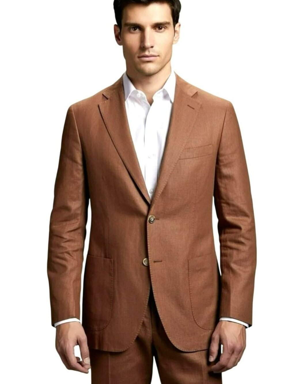 Perry Ellis Portfolio Modern Fit Rust Linen Blend Mens Blazer Jacket 48L New Wit